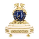 French ormolu and white marble small ornate mantel clock, the movement with platform escapement