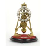 Dent eight day brass single fusee skeleton clock, the 5" spiked silvered chapter ring and movement