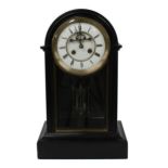 French black marble two train mantel clock, the movement with outside countwheel and striking on a