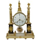 Good French marble and ormolu mounted two train mantel clock, the 8.5" convex white dial with centre