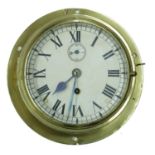 Brass bulkhead wall clock timepiece, the 7" dial with subsidiary seconds dial (two keys)