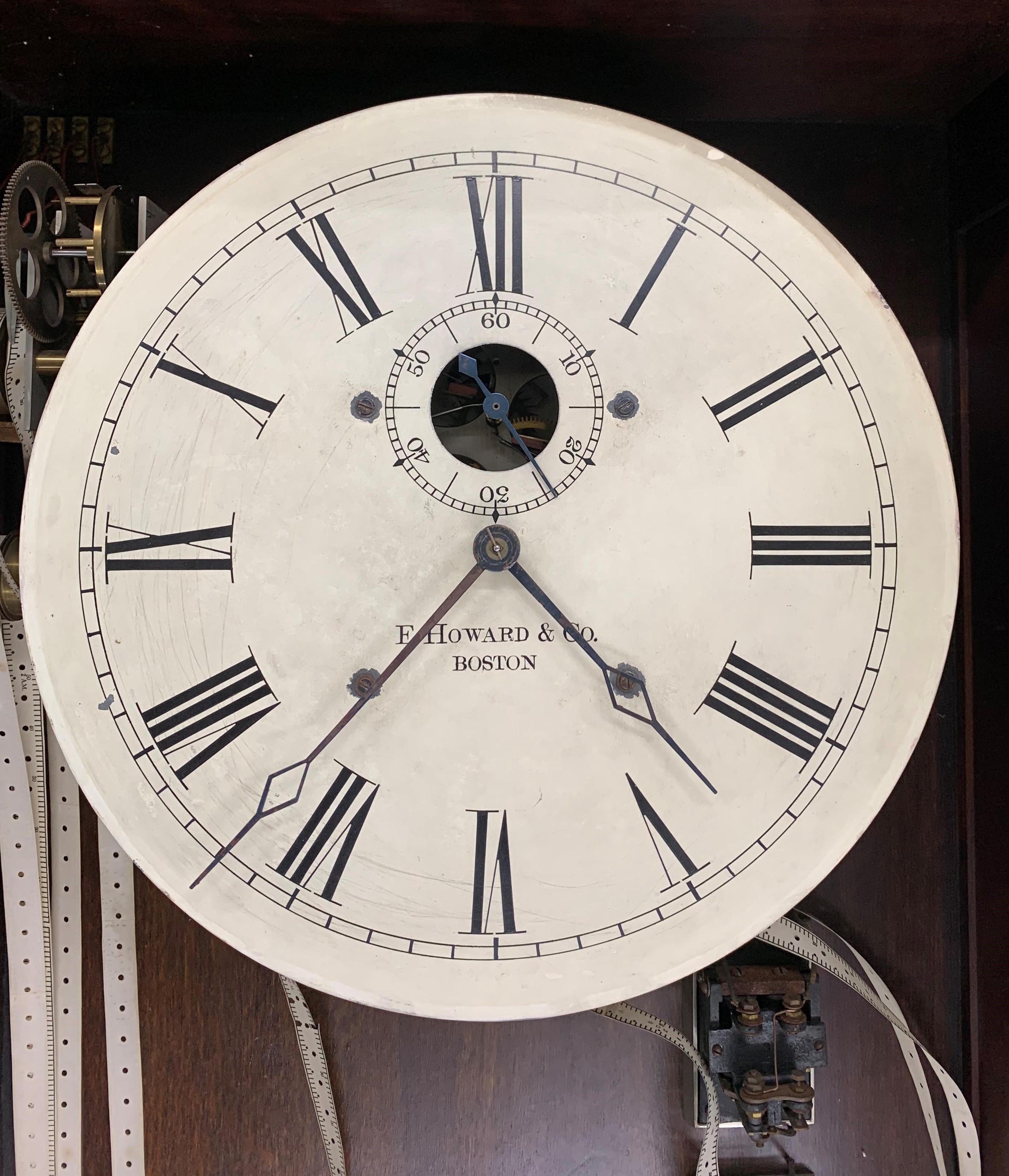 Large electric time recorder clock, the 14" cream dial signed E. Howard & Co. Boston, with - Image 2 of 3