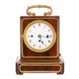 Rare small Austrian rosewood three train mantel clock, the movement with pull repeat and striking on