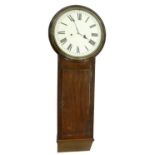 Good mahogany two train trunk dial wall clock, the 16" white dial within a cast bezel and wooden