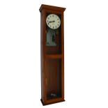 Gents electric master clock, the 8" white dial within a two part glazed light wooden case, 55.25"