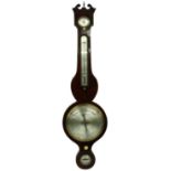 Mahogany four glass wheel barometer signed Cetti, London, the principal 8" silvered dial within a