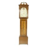 Mahogany eight day longcase clock, the 14" painted arched dial signed Jas Foulds, Kilmarnock, with