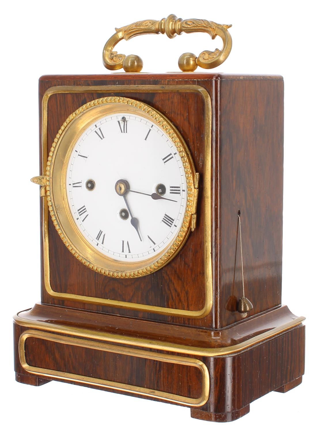 Rare small Austrian rosewood three train mantel clock, the movement with pull repeat and striking on - Image 2 of 4