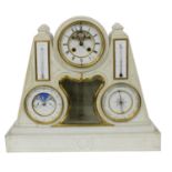 Fine French white marble two train calendar mantel clock with Fahrenheit and Centigrade