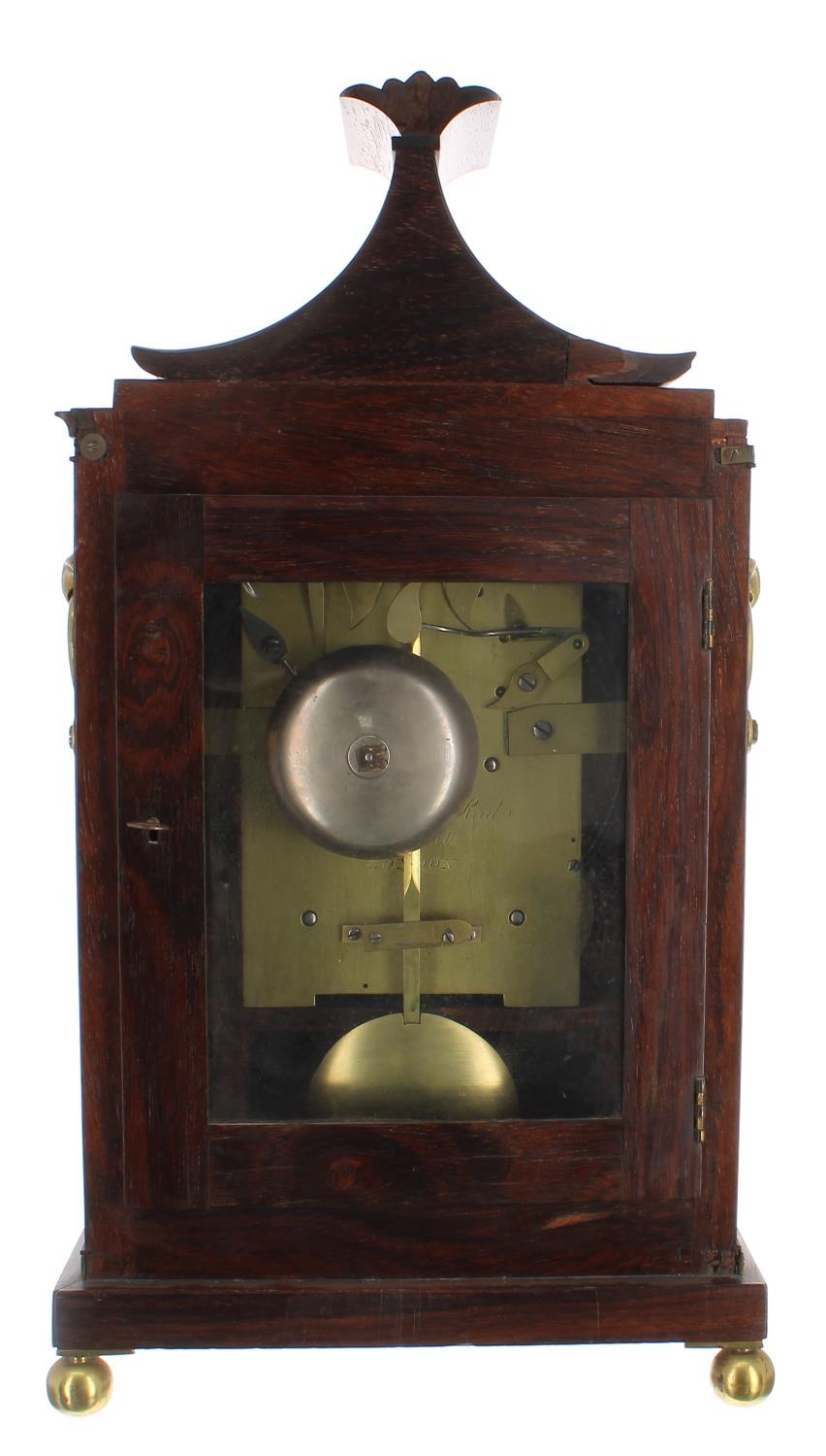 English rosewood double fusee bracket clock, the movement back plate singed Thwaites & Reed, - Image 3 of 4