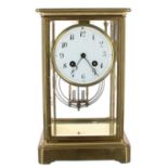 French brass four glass two train mantel clock, the S. Marti movement striking on a gong, the 4"