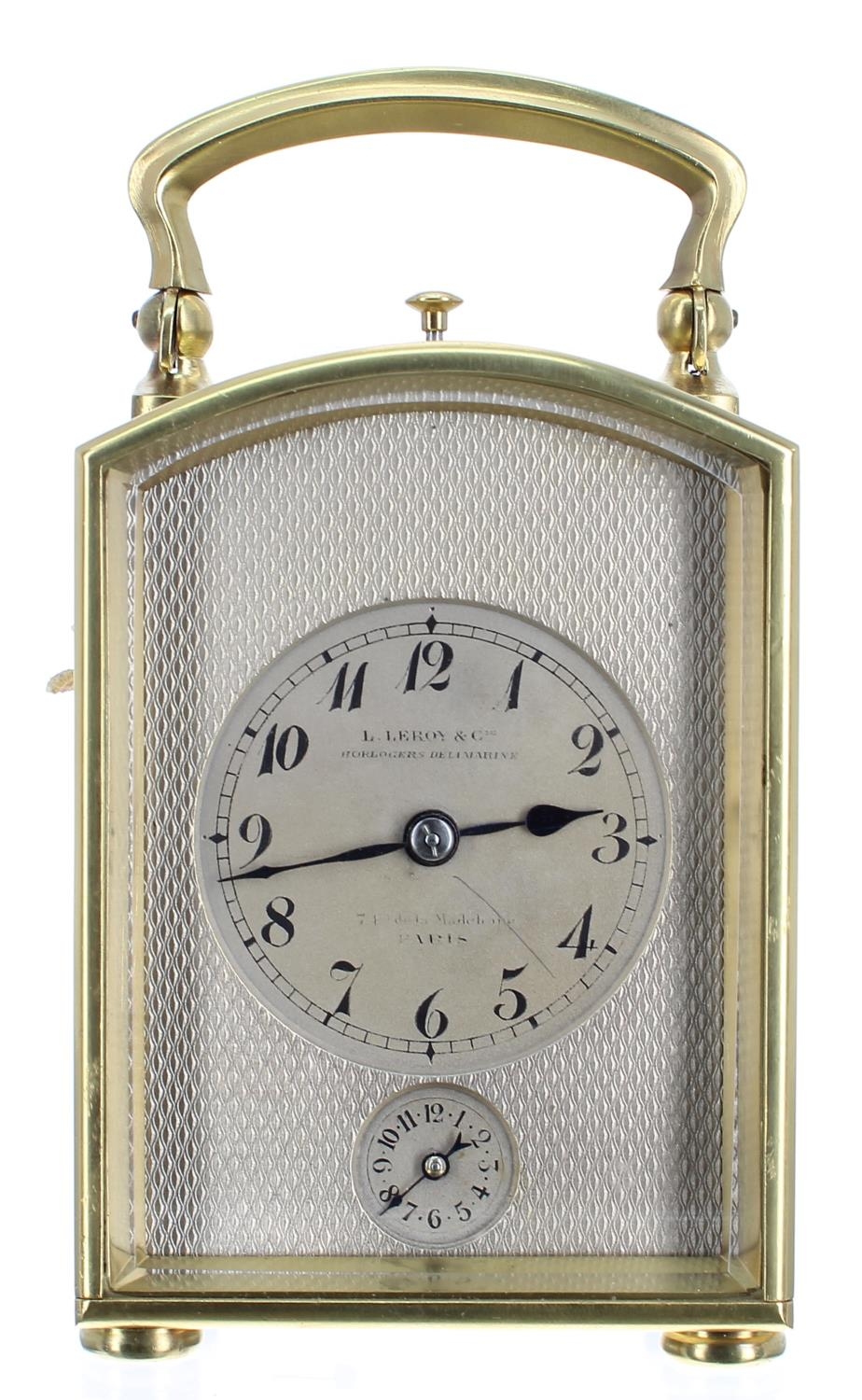 Fine small and unusual French repeater carriage clock with alarm, the movement backplate signed L. - Image 2 of 5