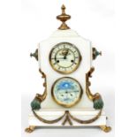 Good French late 20th century white marble two train calendar mantel clock striking on a bell, the