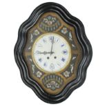 French vineyard two train wall clock, the 9.5" onyx dial with Roman cartouche enamel numerals,