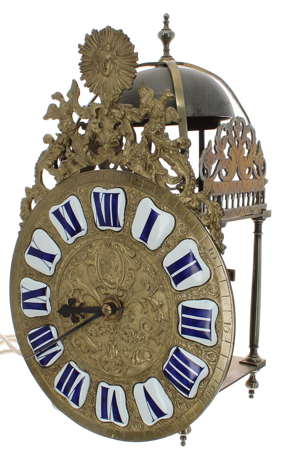 French Louis XIV verge brass lantern clock, signed Anne Clement á Paris on the left hand side of the - Image 2 of 4