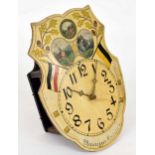 Black forest shield wall clock striking on a gong, the painted shaped dial signed P. Baueregger