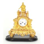 French Empire style gilt metal two train mantel clock, the Japy Freres movement with outside