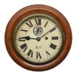 Great Western Railway (G.W.R) walnut single fusee 8" wall dial clock within a turned surround,