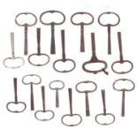 Seventeen various French steel clock winding keys (17)