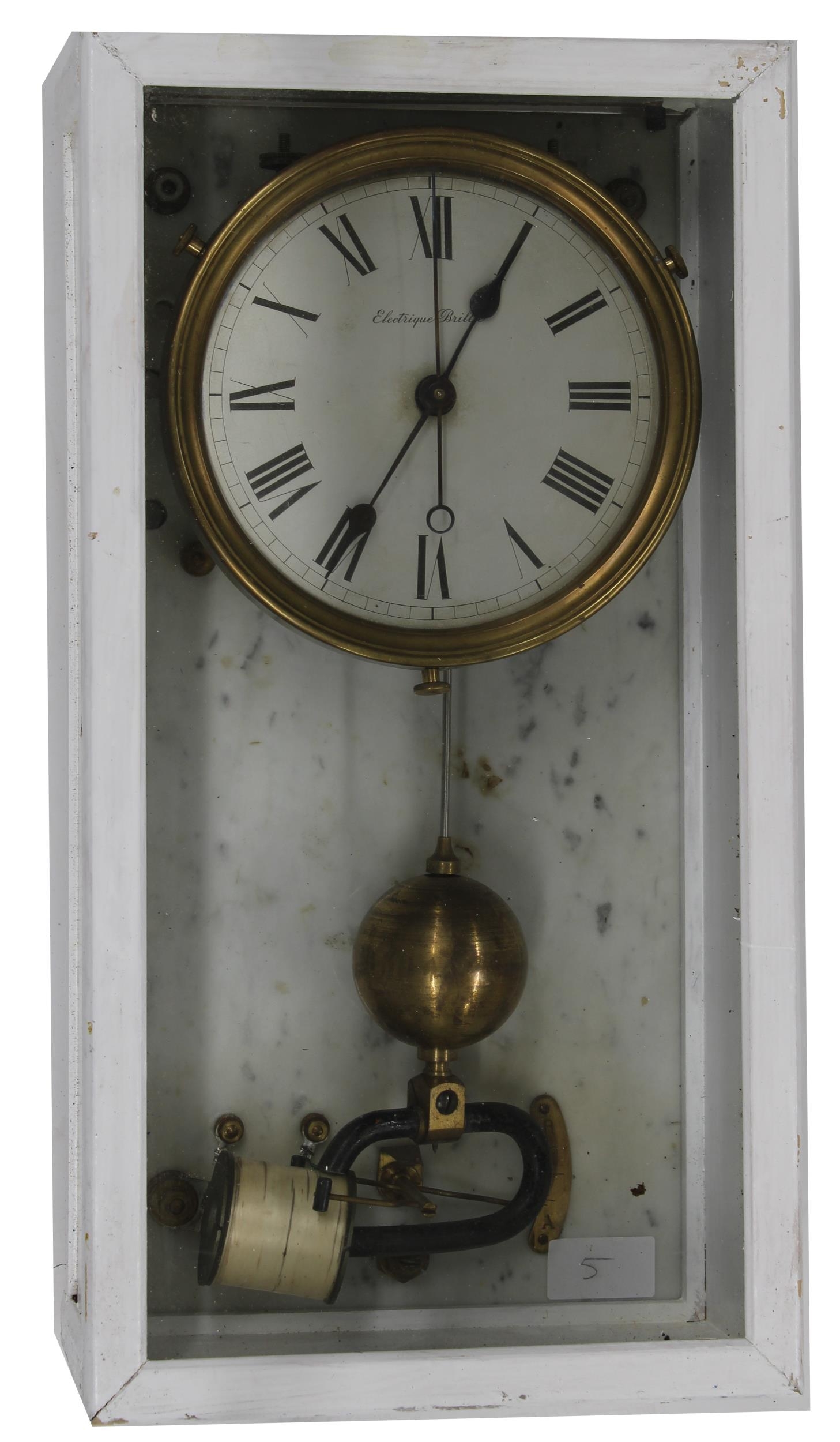 Electrique Brillie wall clock, the 5.75" silvered dial with centre seconds, within a painted