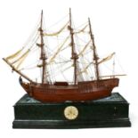 Large scratch built automata rocking ship modelled on The Bounty, the eight day bell striking