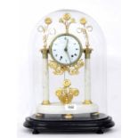 Drumhead white marble and gilt metal mounted portico two train mantel clock striking on a bell,