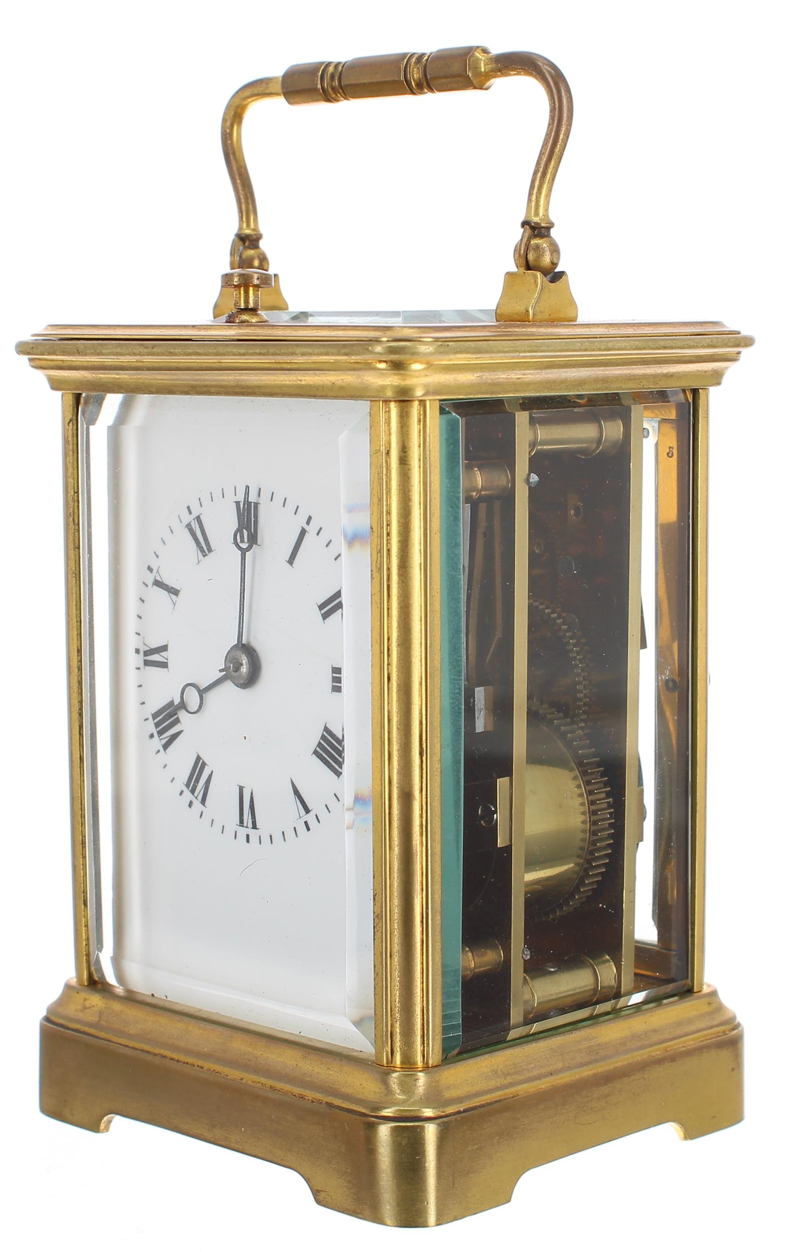 Small French repeater carriage clock striking on a gong, the back plate inscribed Just, no. 21129, - Image 3 of 5