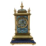 Good and attractive French ormolu and champleve two train mantel clock, the movement back plate