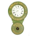 American advertising single train drop dial wall clock signed Baird Clock Co. Plattsburg N.Y., no.