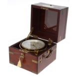 Good mahogany cased two day marine chronometer, the 3.75" silvered dial signed Swann Whiffin,