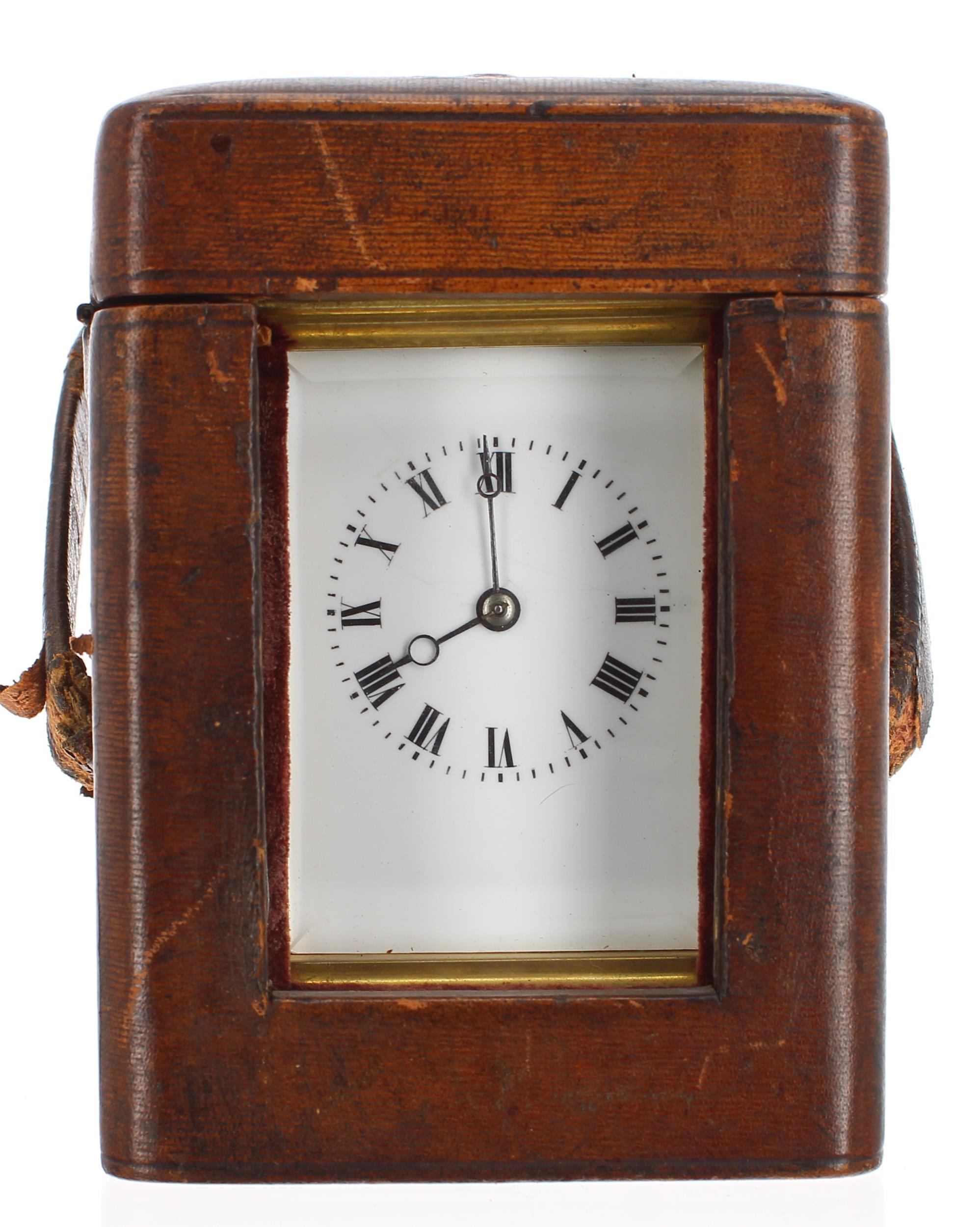 Small French repeater carriage clock striking on a gong, the back plate inscribed Just, no. 21129,