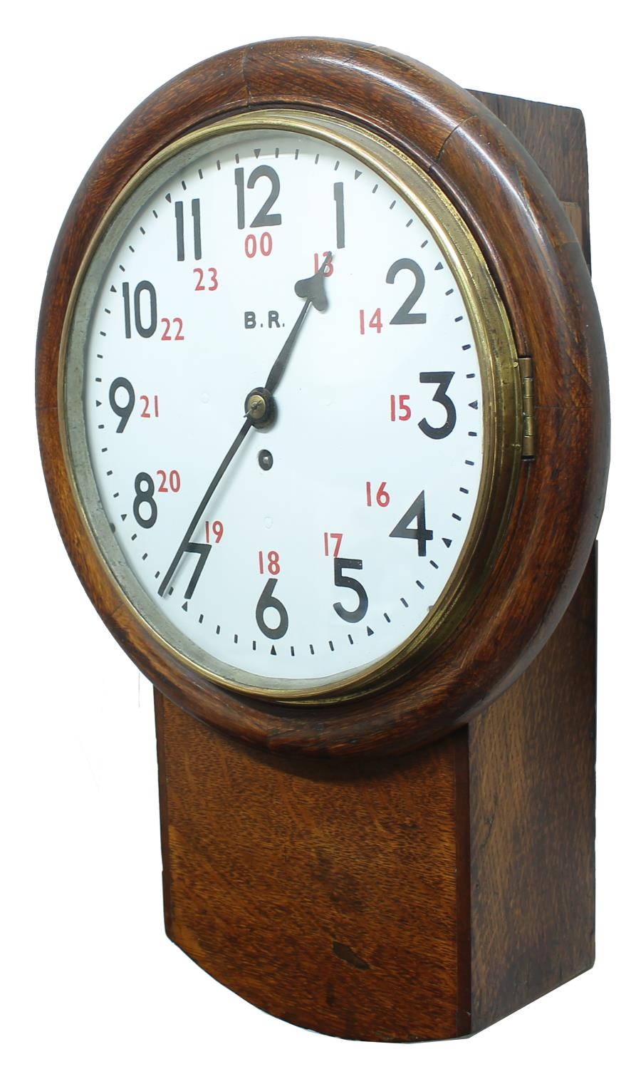 British Railway (Western Region) oak 12" drop dial wall clock, the dial inscribed B.R. with twenty - Image 2 of 8