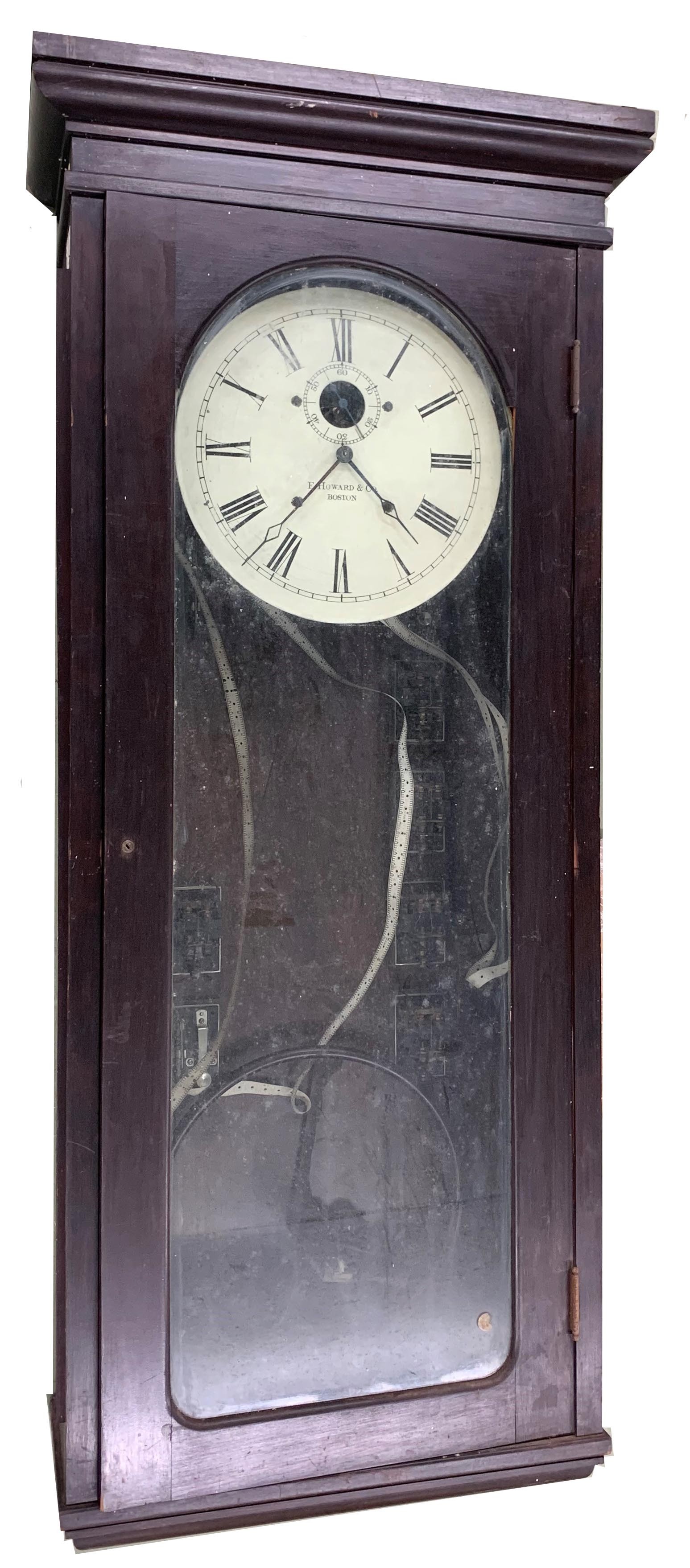 Large electric time recorder clock, the 14" cream dial signed E. Howard & Co. Boston, with