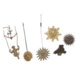 Six various brass mantel clock pendulums (6)