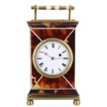 Small tortoiseshell and ormolu mounted clock timepiece with watch movement inscribed B. Schalfino,