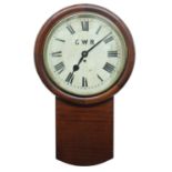 Great Western Railway (G.W.R) mahogany single fusee 14" drop dial wall clock within a turned