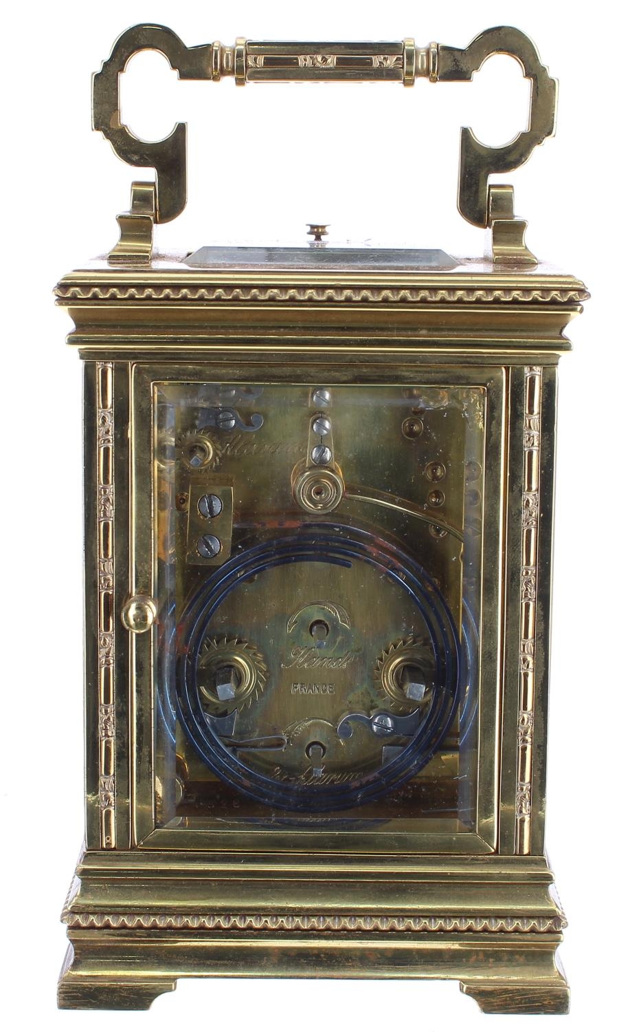 Good French repeater carriage clock with alarm, the movement stamped France no. 4526 and striking on - Image 4 of 5