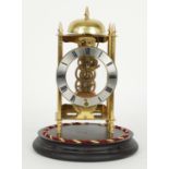 Contemporary Sewills of Liverpool brass mantel clock timepiece striking on a bell, under a glass