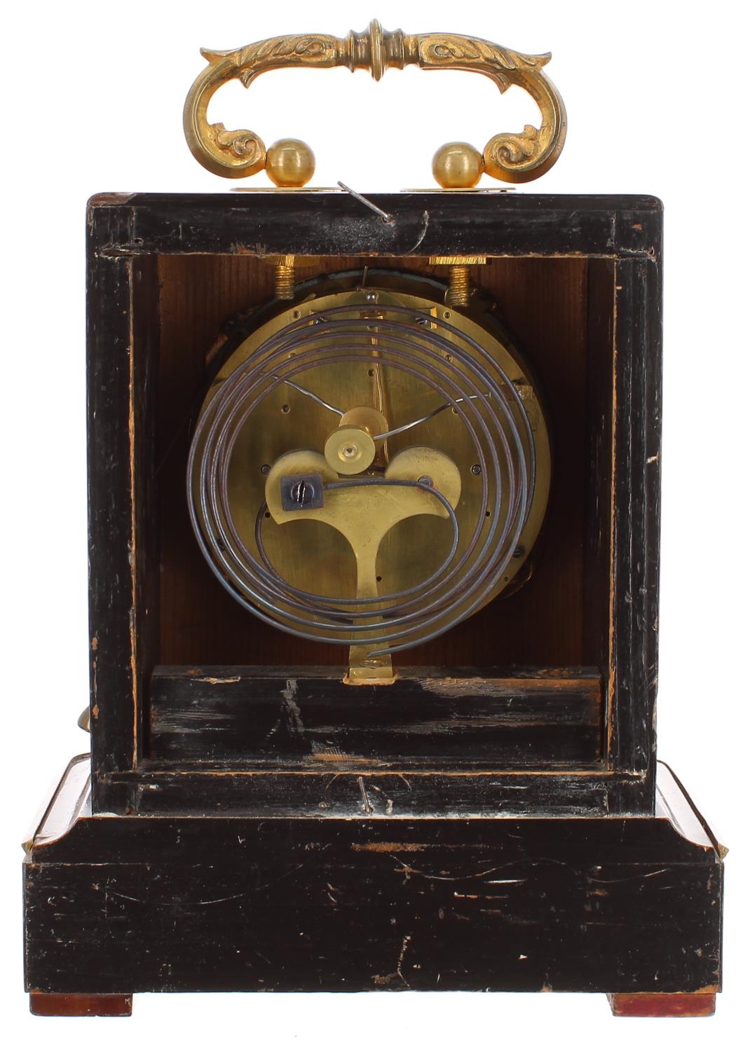 Rare small Austrian rosewood three train mantel clock, the movement with pull repeat and striking on - Image 4 of 4