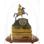 French ormolu and bronzed two train mantel clock, the movement with outside countwheel and silk