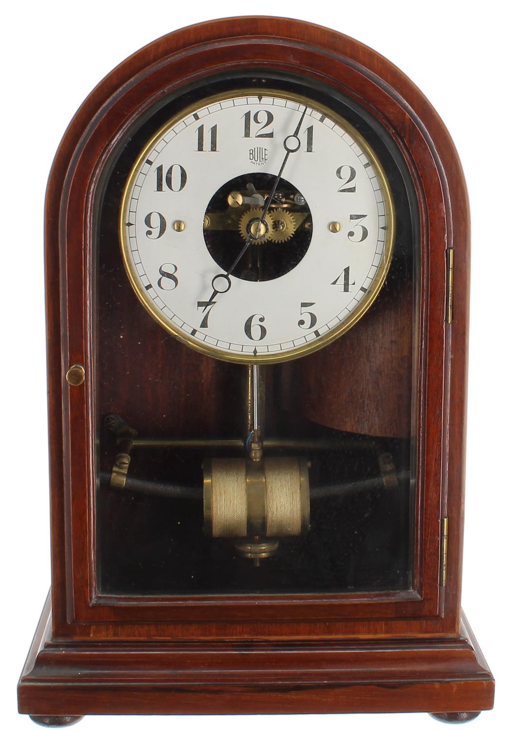 Bulle Patent electric mantel clock, the 4.5" silvered chapter ring enclosing an open centre, ser.