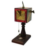 Interesting and unusual five-sided pedestal cube sundial, supported upon a scratch turned baluster