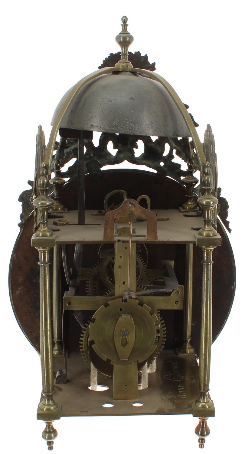 French Louis XIV verge brass lantern clock, signed Anne Clement á Paris on the left hand side of the - Image 4 of 4