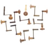 Eleven various similar crank handle longcase clock winding keys (11)