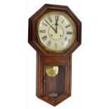 Oak 12" drop dial wall clock signed Pleasant & Harper, Bristol to the dial centre, within an