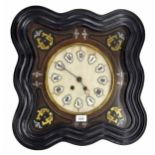 French vineyard two train wall clock striking on a gong, the 9.5" alabaster dial with Roman