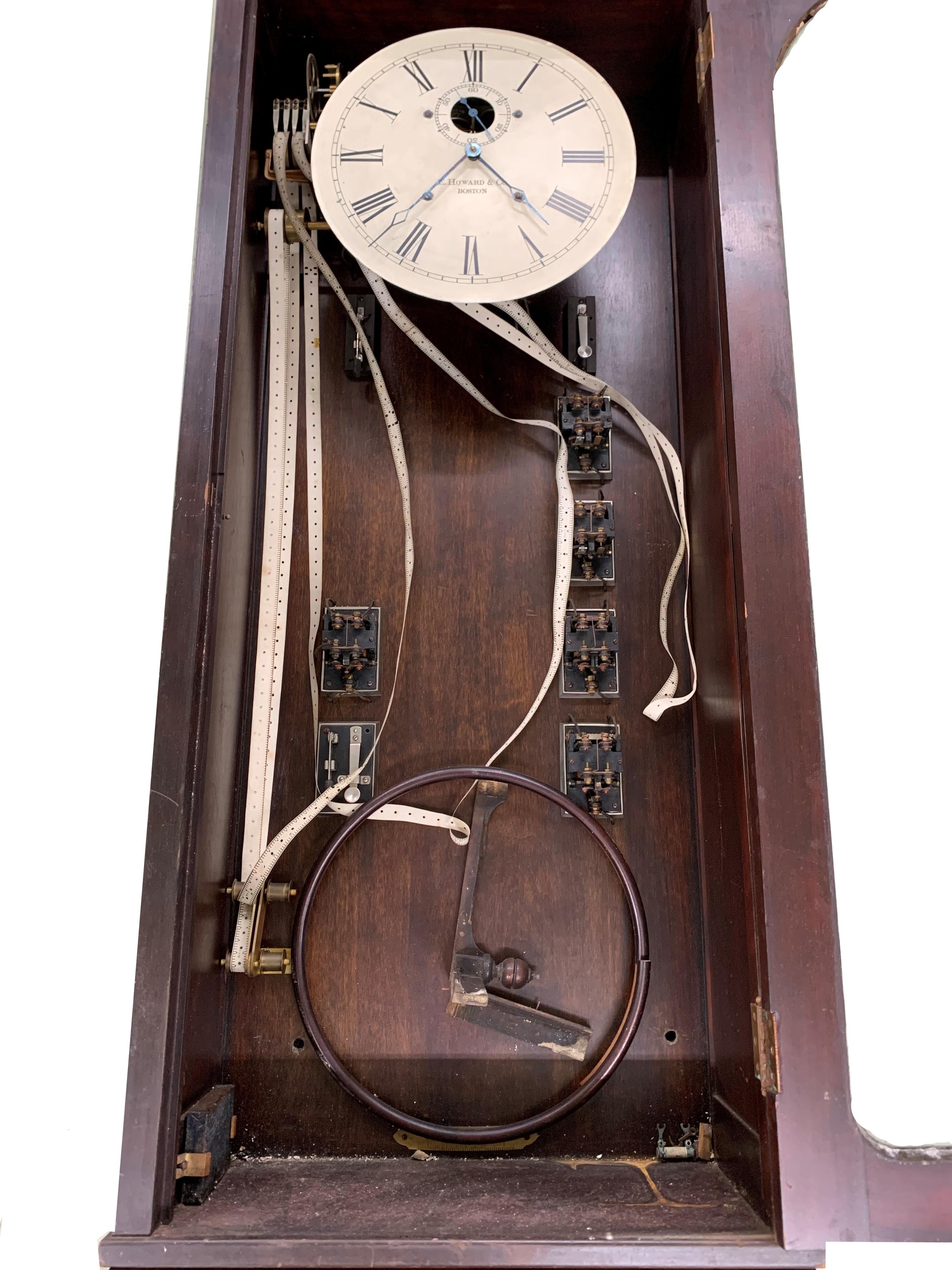 Large electric time recorder clock, the 14" cream dial signed E. Howard & Co. Boston, with - Image 3 of 3