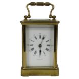 French carriage clock timepiece, the dial signed Hyde & Son, within a corniche brass case, 6" high