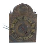 Interesting small English hook and spike brass verge lantern clock with alarm, the 3.5" brass arched