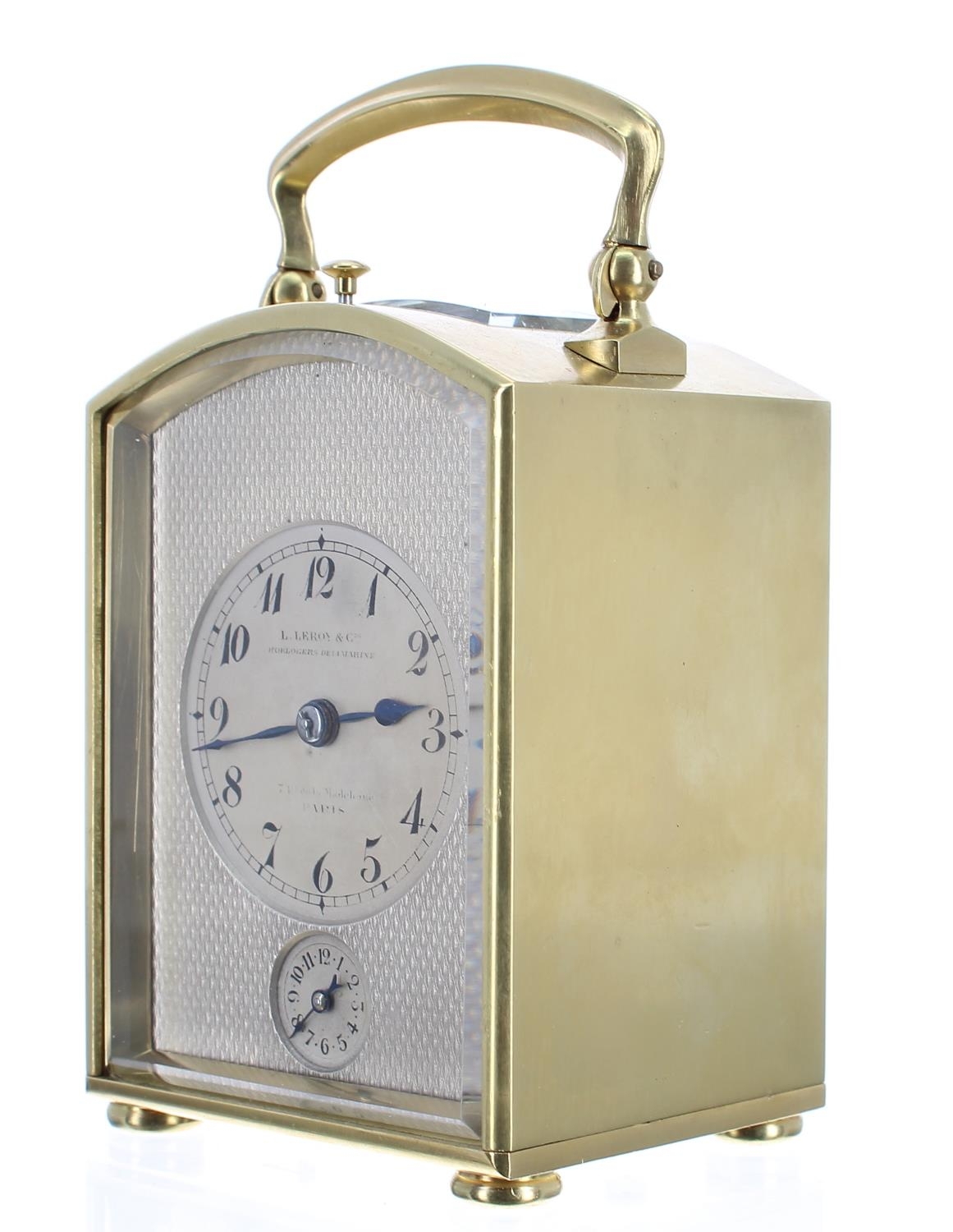 Fine small and unusual French repeater carriage clock with alarm, the movement backplate signed L. - Image 3 of 5